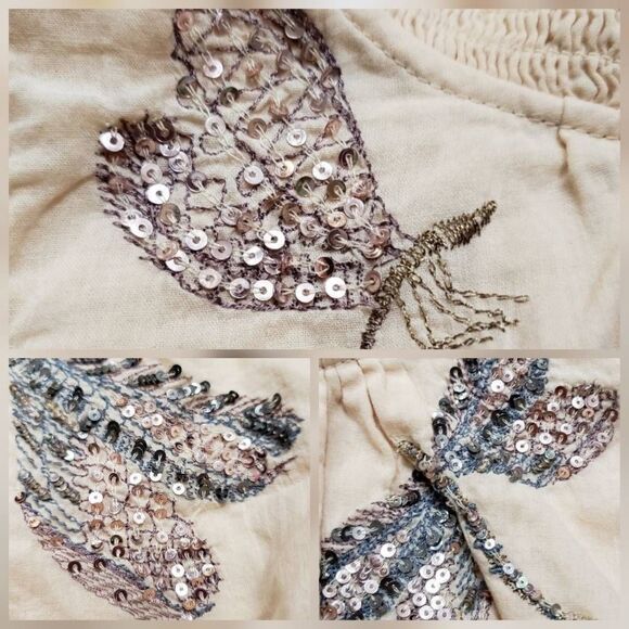 🩵NWT Free People Peach "The Garden" Dragonfly Sequin Sleeveless Top Medium - Picture 10 of 12